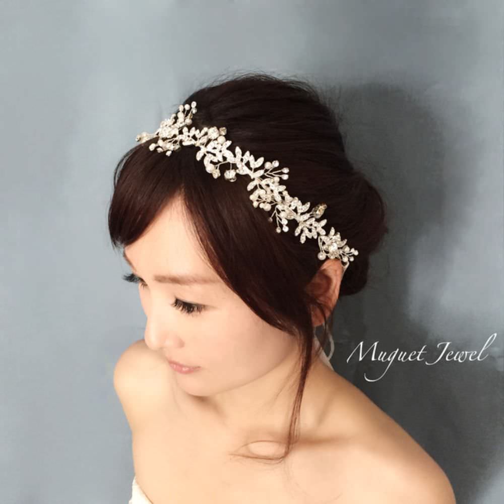 【ヘッドドレス】classy silverリボンカチューシャ/ブライダルアクセサリー 【結婚式　ヘアアクセサリー】