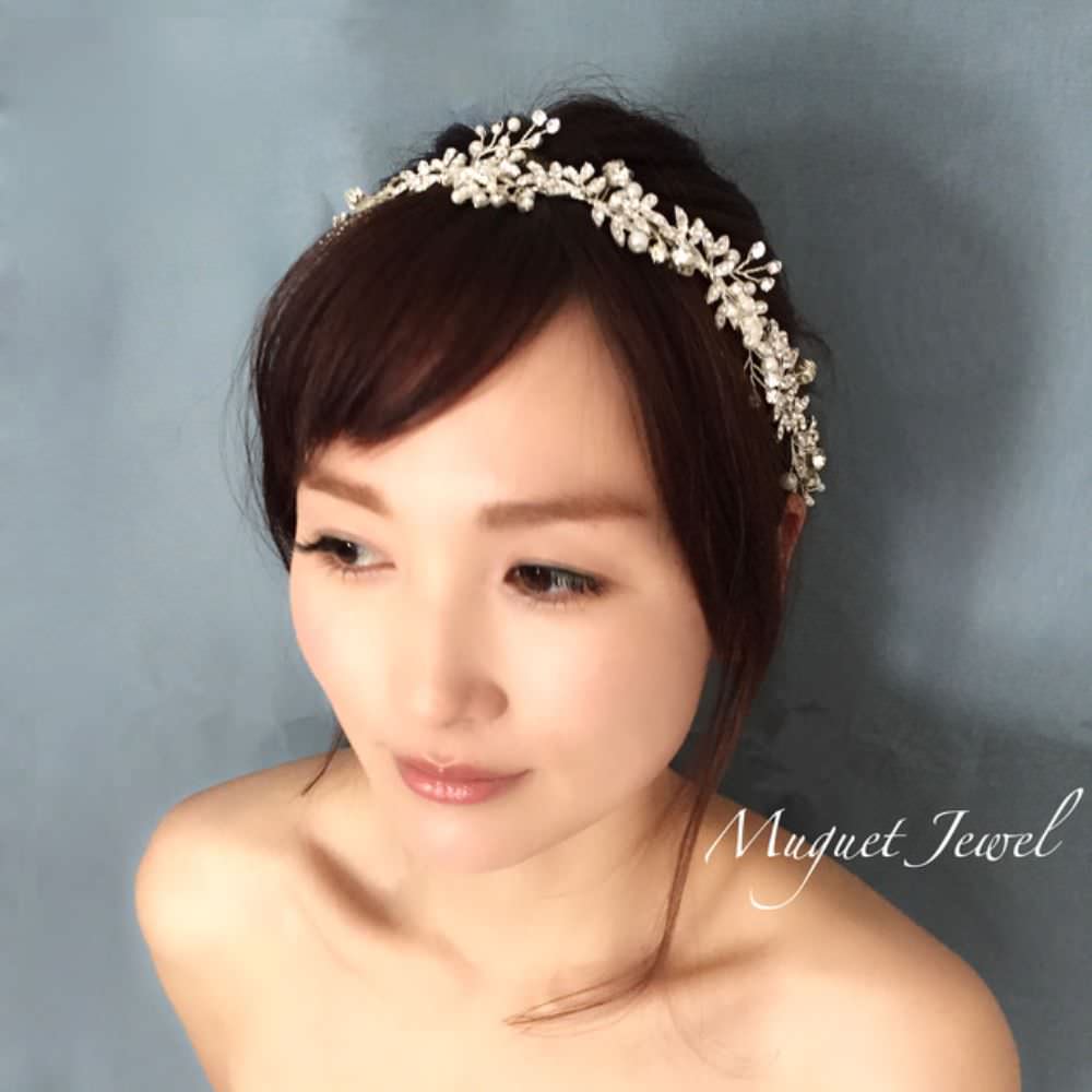 【ヘッドドレス】classy silverリボンカチューシャ/ブライダルアクセサリー 【結婚式　ヘアアクセサリー】