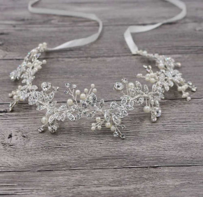 【ヘッドドレス】classy silverリボンカチューシャ/ブライダルアクセサリー 【結婚式 ヘアアクセサリー】