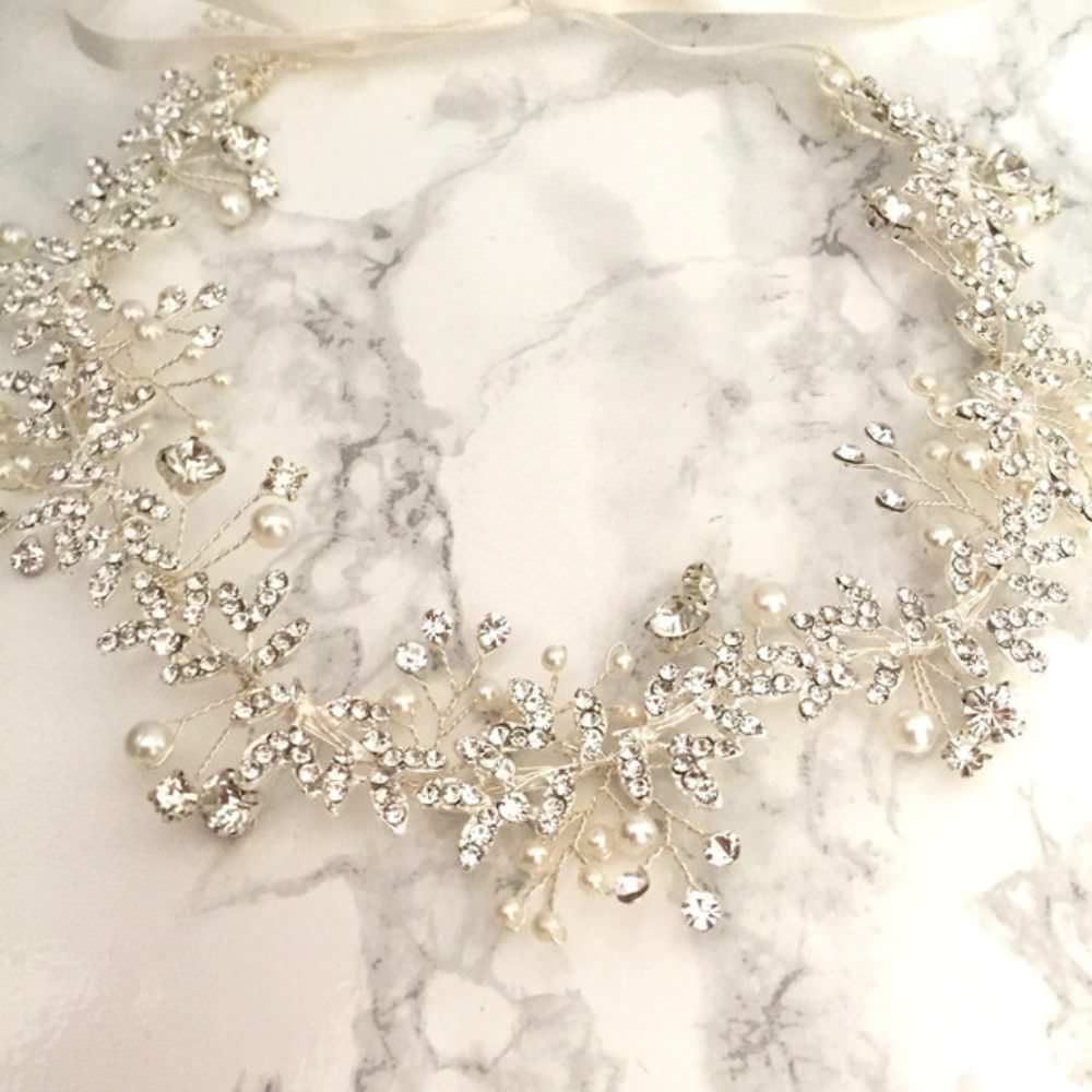 【ヘッドドレス】classy silverリボンカチューシャ/ブライダルアクセサリー 【結婚式 ヘアアクセサリー】