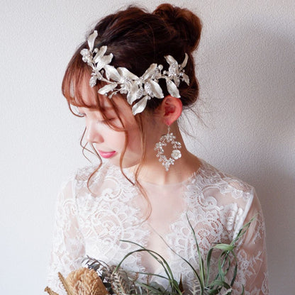 【イヤリング】ブライダルイヤリング 小枝イヤリング ビジュー シルバー g10 【結婚式 ピアス イヤリング】