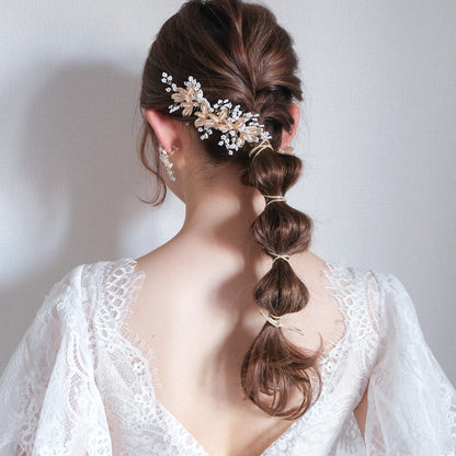 【ヘッドドレス】ブライダルヘッドドレス ビーズ リーフ ゴールド h1 【結婚式 ヘアアクセサリー】