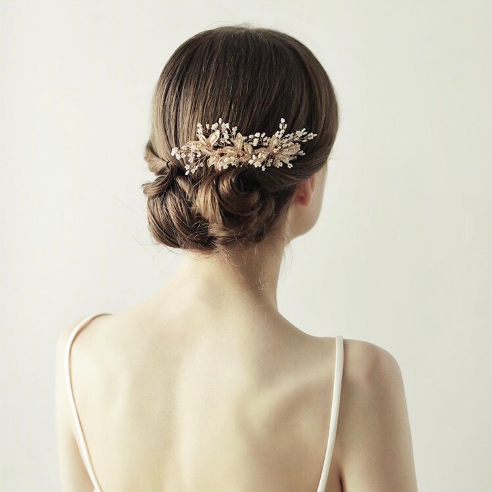 【ヘッドドレス】ブライダルヘッドドレス ビーズ リーフ ゴールド h1 【結婚式 ヘアアクセサリー】