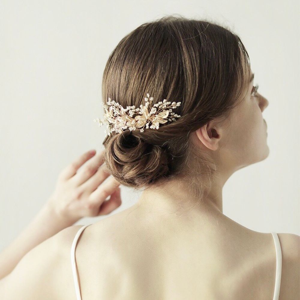 【ヘッドドレス】ブライダルヘッドドレス ビーズ リーフ ゴールド h1 【結婚式 ヘアアクセサリー】