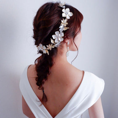 【ヘッドドレス】ブライダルヘッドドレス ビジュー リーフ フラワー ゴールドシルバー h4 【結婚式 ヘアアクセサリー】