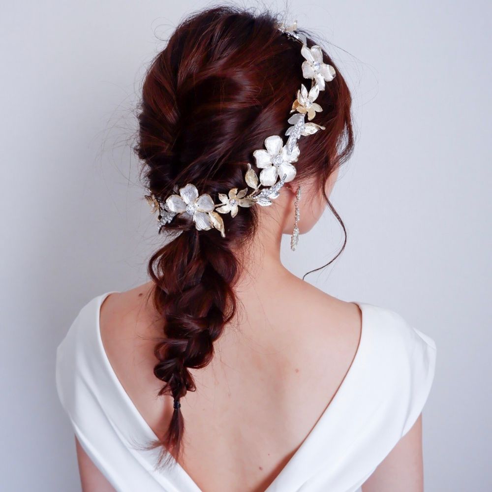 【ヘッドドレス】ブライダルヘッドドレス ビジュー リーフ フラワー ゴールドシルバー h4 【結婚式 ヘアアクセサリー】