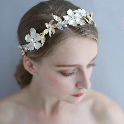 【ヘッドドレス】ブライダルヘッドドレス ビジュー リーフ フラワー ゴールドシルバー h4 【結婚式 ヘアアクセサリー】