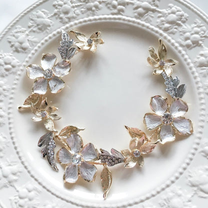 【ヘッドドレス】ブライダルヘッドドレス ビジュー リーフ フラワー ゴールドシルバー h4 【結婚式 ヘアアクセサリー】