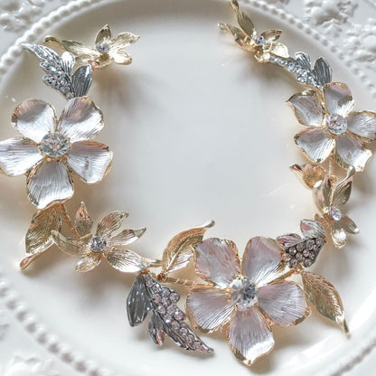 【ヘッドドレス】ブライダルヘッドドレス ビジュー リーフ フラワー ゴールドシルバー h4 【結婚式 ヘアアクセサリー】