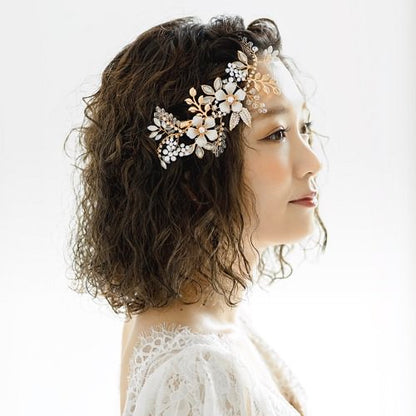 【ヘッドドレス】ブライダルヘッドドレス ビジュー ボンネ ゴールド h5 【結婚式　ヘアアクセサリー】