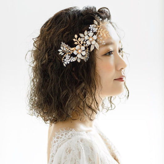 【ヘッドドレス】ブライダルヘッドドレス ビジュー ボンネ ゴールド h5 【結婚式 ヘアアクセサリー】