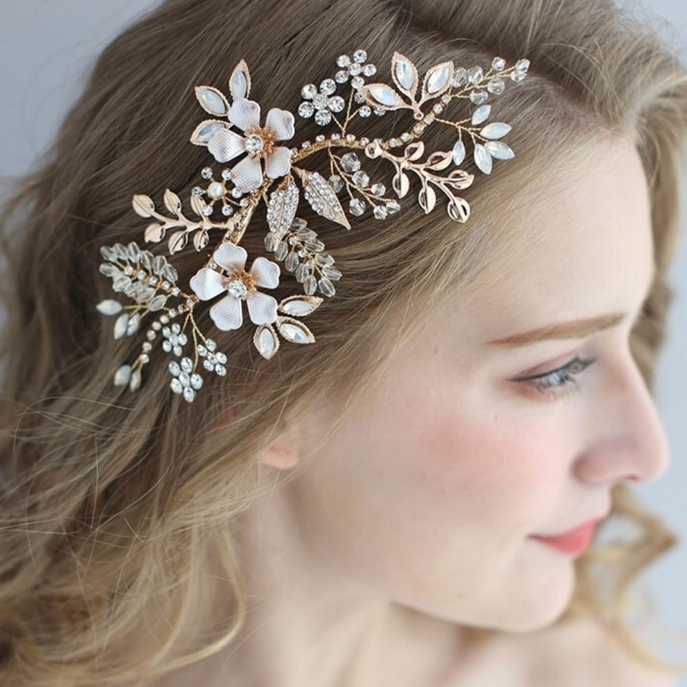 【ヘッドドレス】ブライダルヘッドドレス ビジュー ボンネ ゴールド h5 【結婚式 ヘアアクセサリー】