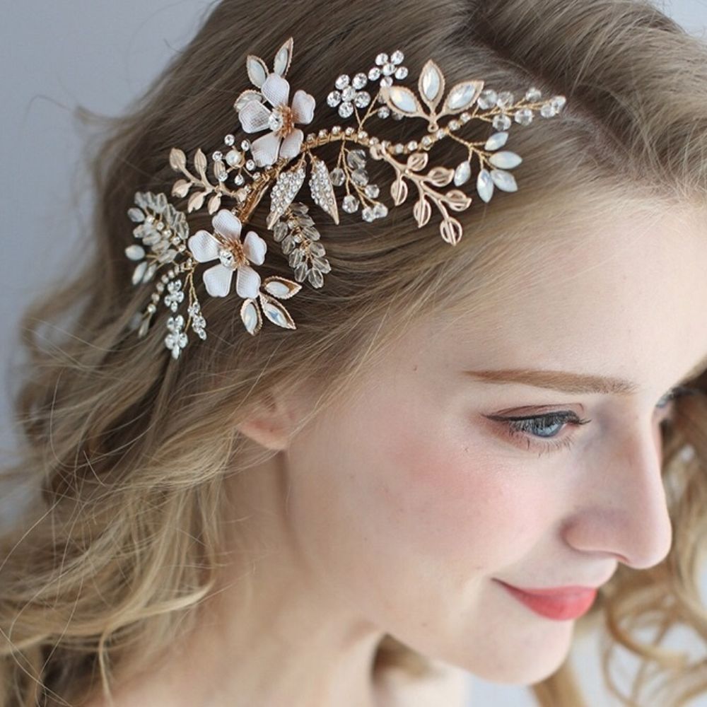 【ヘッドドレス】ブライダルヘッドドレス ビジュー ボンネ ゴールド h5 【結婚式 ヘアアクセサリー】