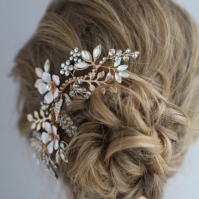 【ヘッドドレス】ブライダルヘッドドレス ビジュー ボンネ ゴールド h5 【結婚式 ヘアアクセサリー】