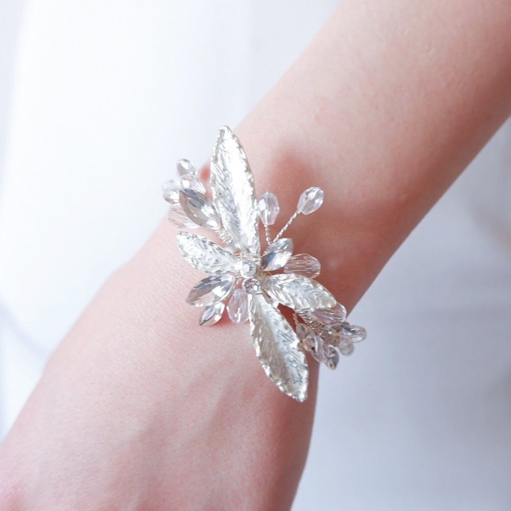 【ブレスレット】ブライダルブレスレット ビジュー リーフ h8 【結婚式 ブレスレット】