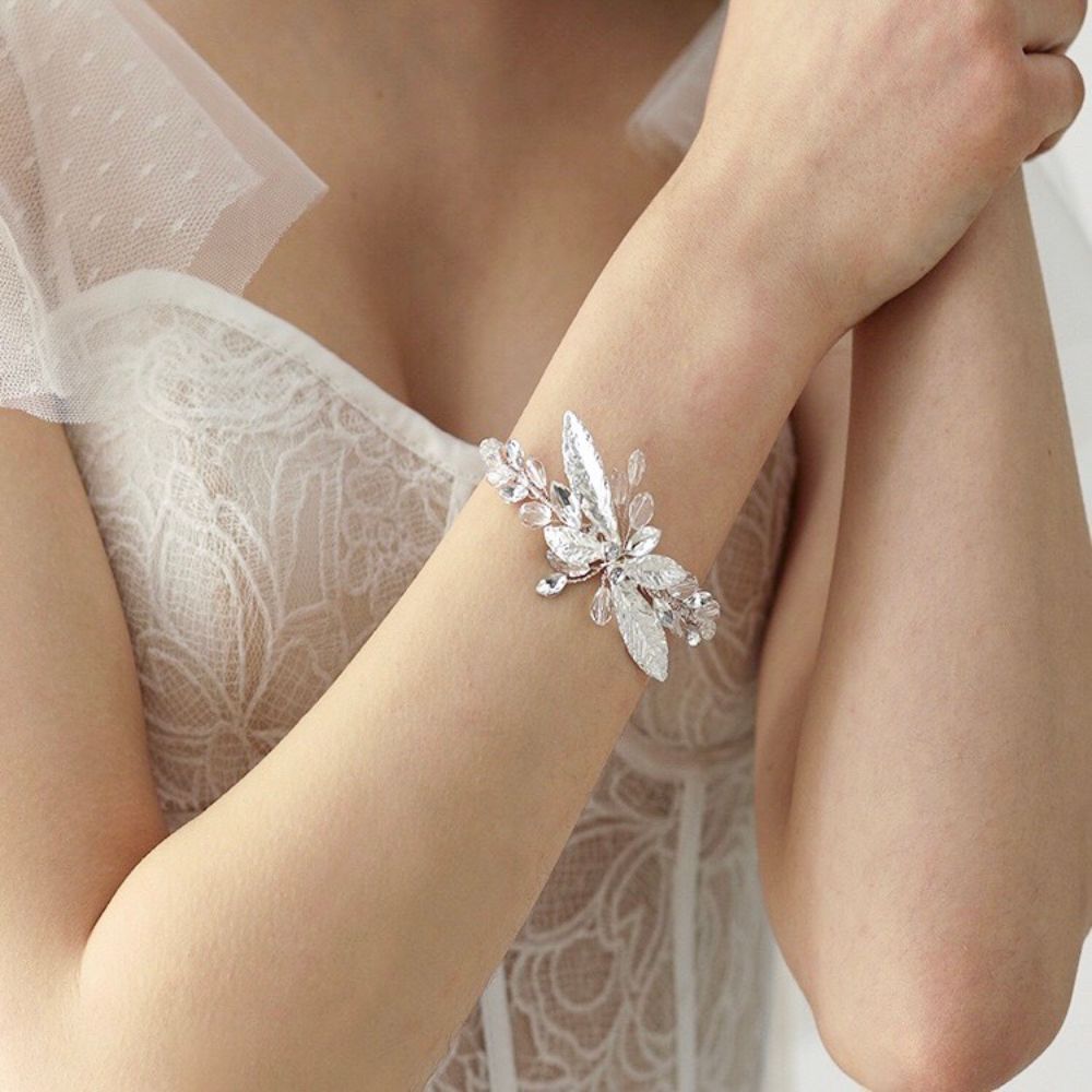 【ブレスレット】ブライダルブレスレット ビジュー リーフ h8 【結婚式 ブレスレット】
