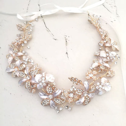 pearl gold リボンカチューシャ/ブライダルアクセサリー 【結婚式 ヘアアクセサリー】