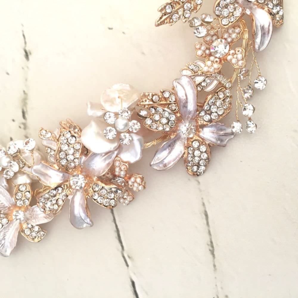 pearl gold リボンカチューシャ/ブライダルアクセサリー 【結婚式 ヘアアクセサリー】