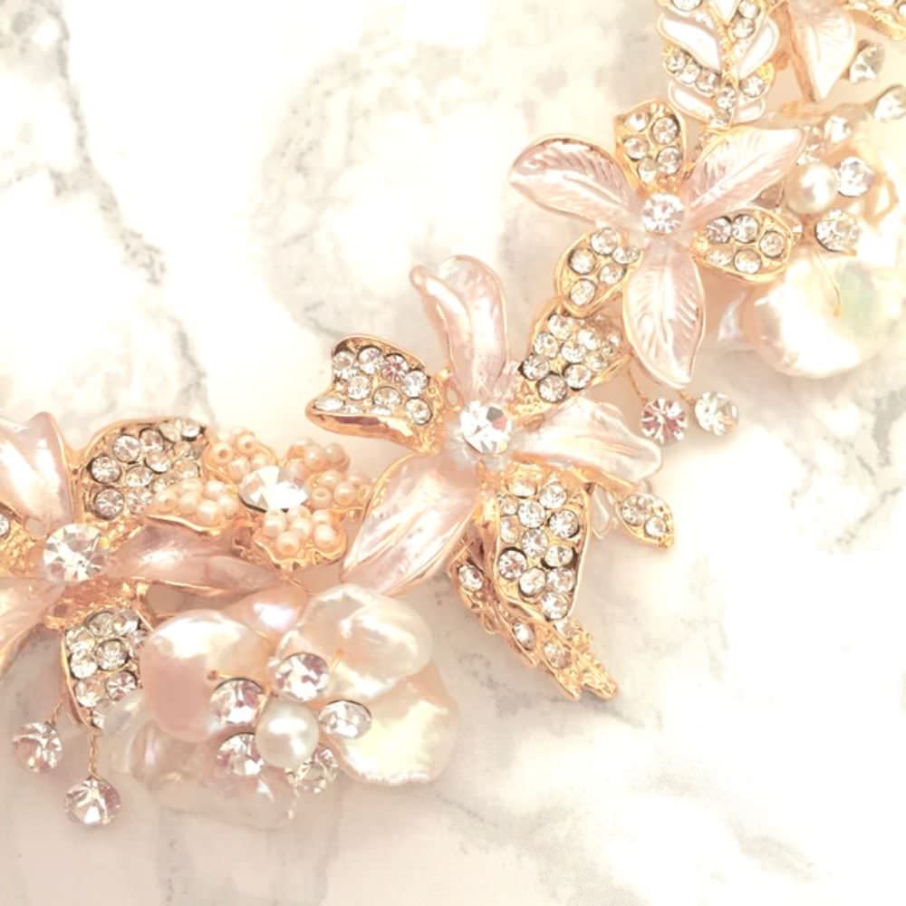 pearl gold リボンカチューシャ/ブライダルアクセサリー 【結婚式 ヘアアクセサリー】