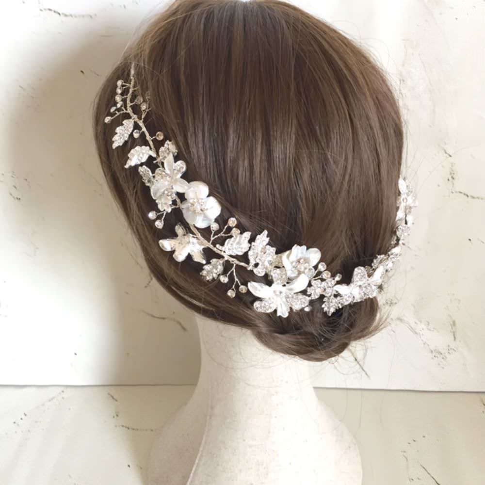 pearl gold リボンカチューシャ/ブライダルアクセサリー 【結婚式　ヘアアクセサリー】