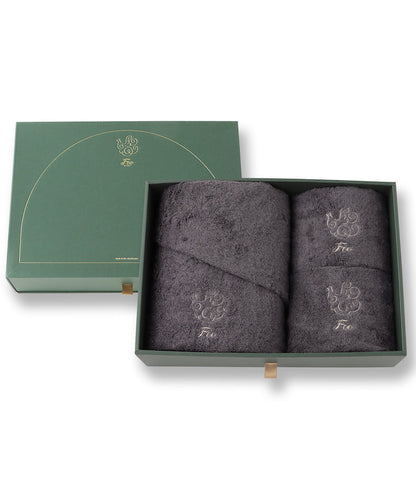 バスタオル1枚&フェイスタオル2枚入り ギフトセット チャコールグレー【Foo Tokyo オーガニックコットン】 【結婚式 ギフト 引き出物 タオル 寝具】