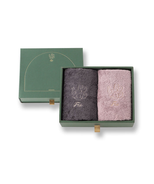 フェイスタオル2枚入りギフトセット チャコールグレー・ピンク 【結婚式 ギフト 引き出物 タオル 寝具】