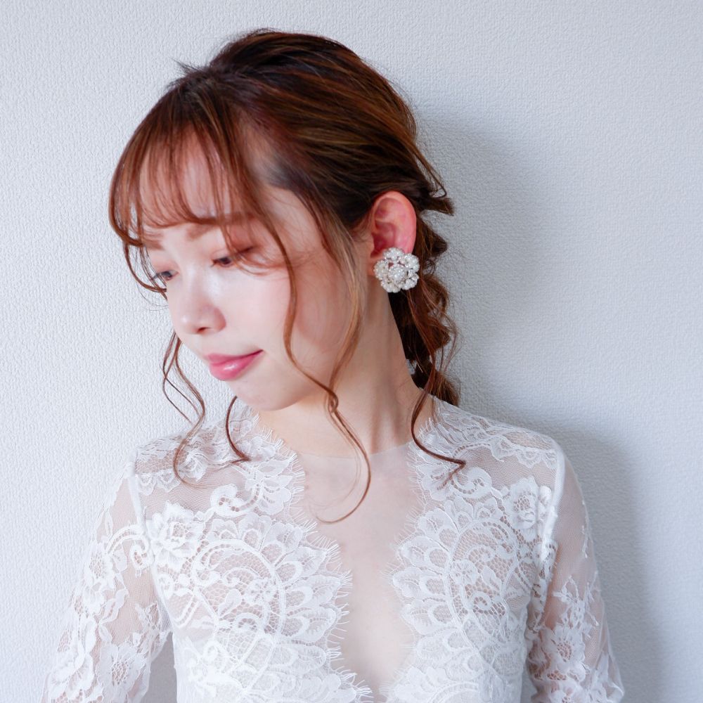 【イヤリング】パール ビジュー フラワー ブライダル イヤリング i6 【結婚式 ピアス イヤリング】