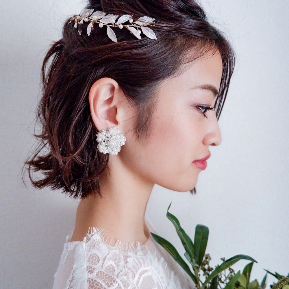 【イヤリング】パール ビジュー フラワー ブライダル イヤリング i6 【結婚式 ピアス イヤリング】