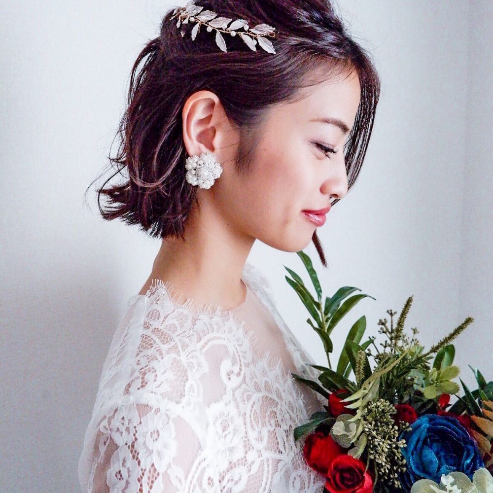 【イヤリング】パール ビジュー フラワー ブライダル イヤリング i6 【結婚式 ピアス イヤリング】