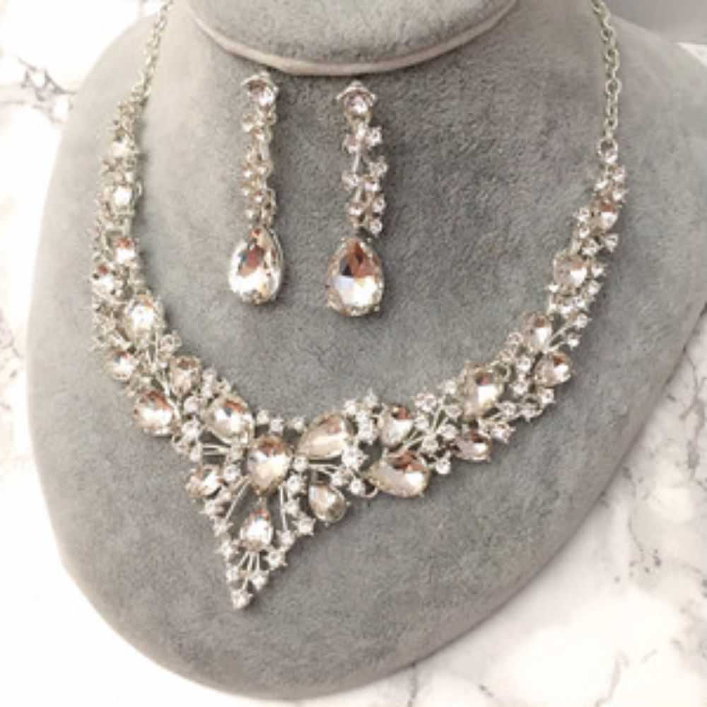 silverブライダルネックレス&ピアスset 【結婚式 アクセサリーセット】