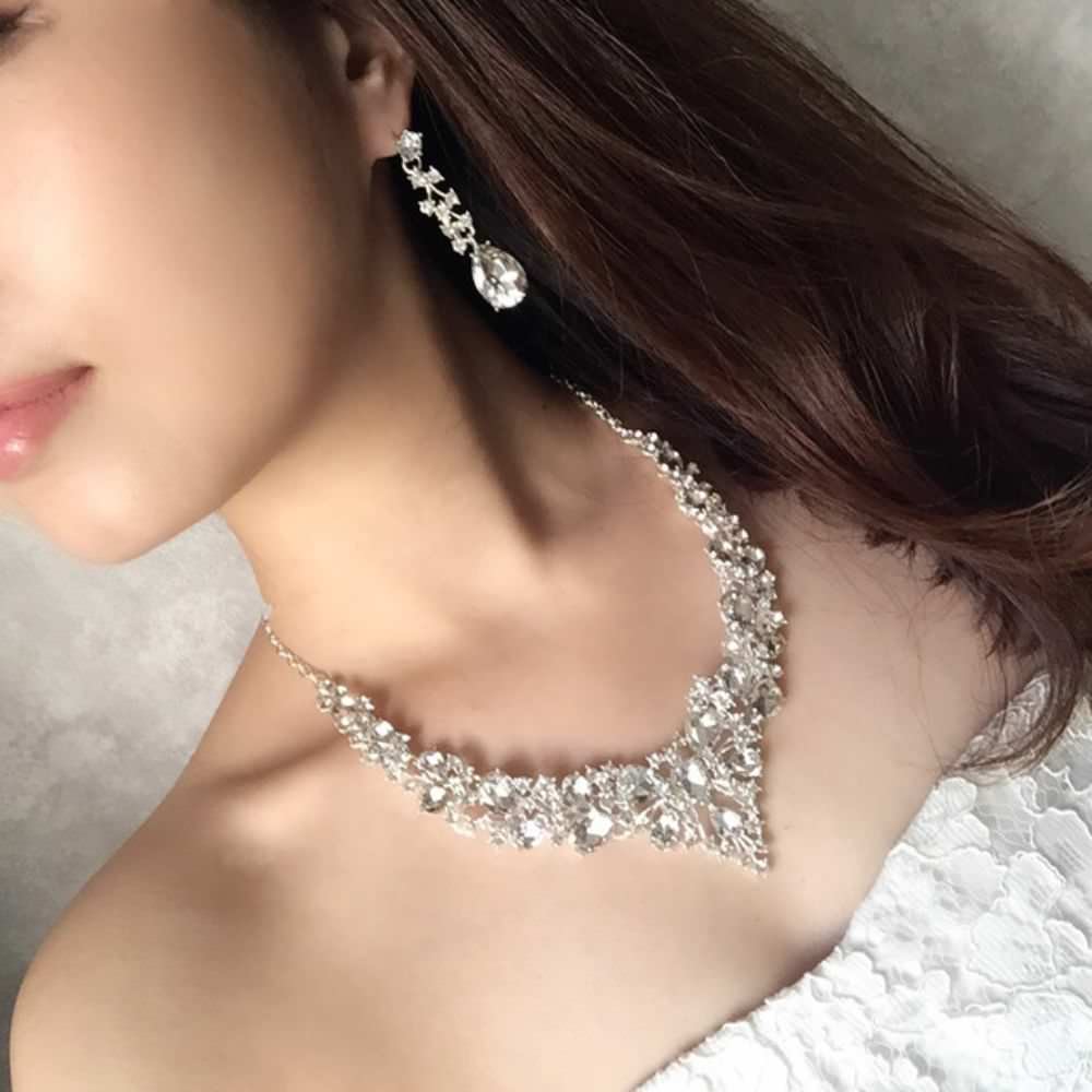 silverブライダルネックレス&ピアスset 【結婚式 アクセサリーセット】
