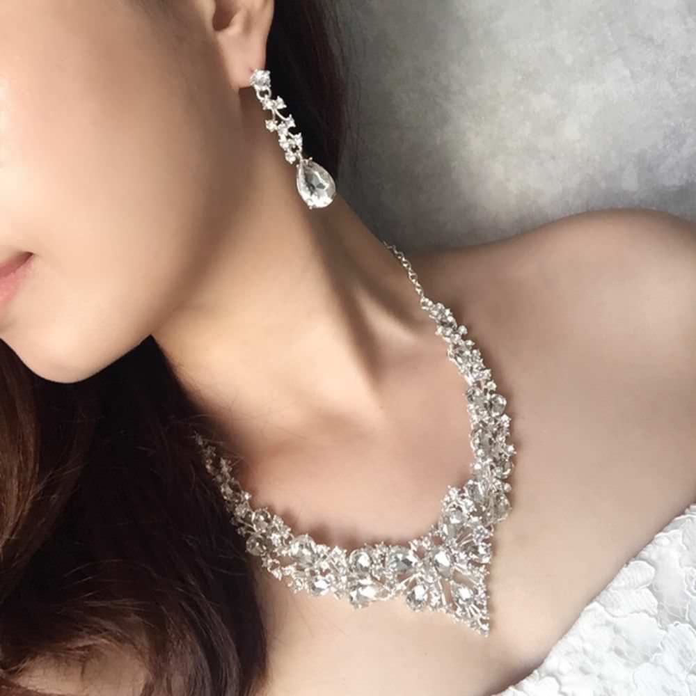 silverブライダルネックレス&ピアスset 【結婚式 アクセサリーセット】