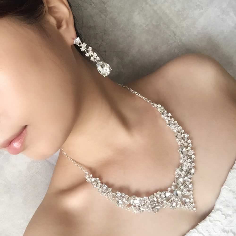 silverブライダルネックレス&ピアスset 【結婚式 アクセサリーセット】