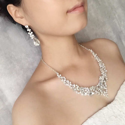 silverブライダルネックレス&ピアスset 【結婚式 アクセサリーセット】