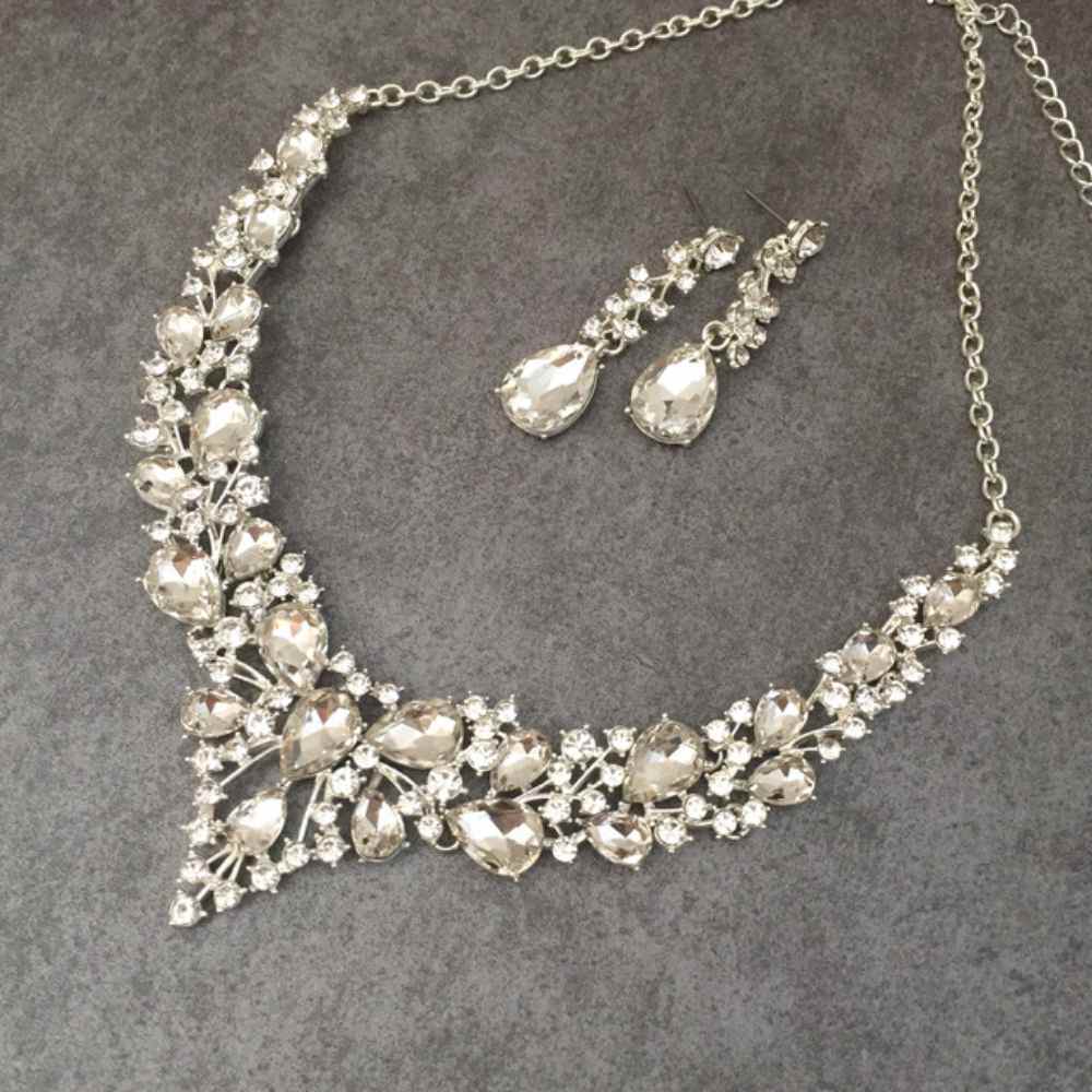 silverブライダルネックレス&ピアスset 【結婚式 アクセサリーセット】