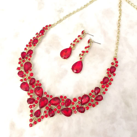 redブライダルネックレス&ピアスset 【結婚式 アクセサリーセット】