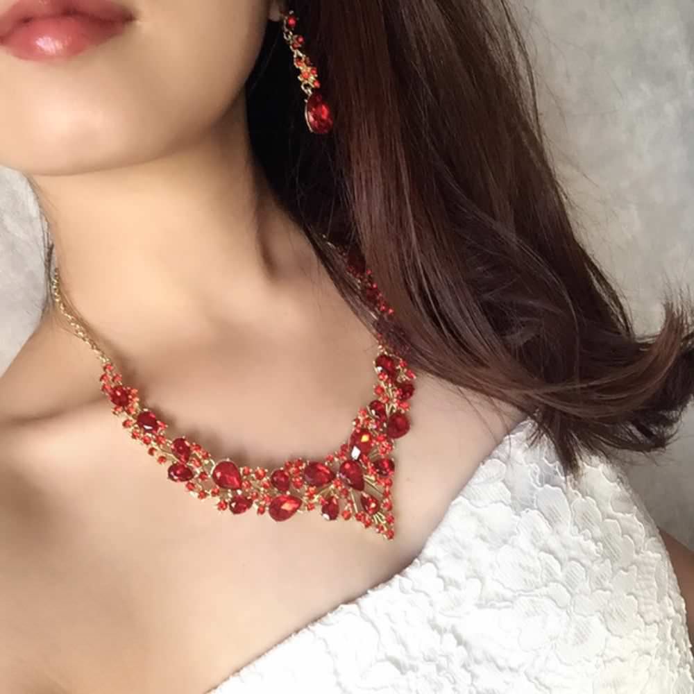 redブライダルネックレス&ピアスset 【結婚式 アクセサリーセット】