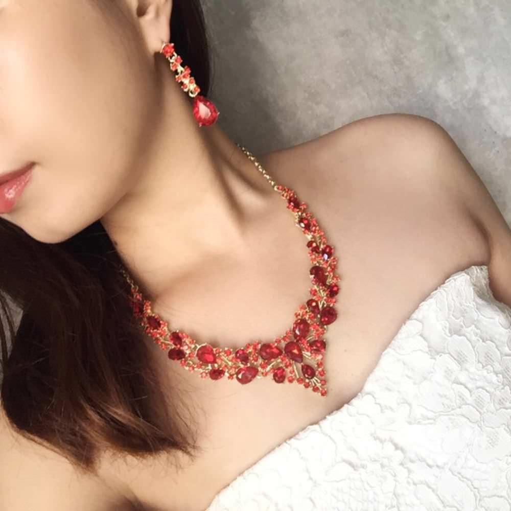 redブライダルネックレス&ピアスset 【結婚式 アクセサリーセット】