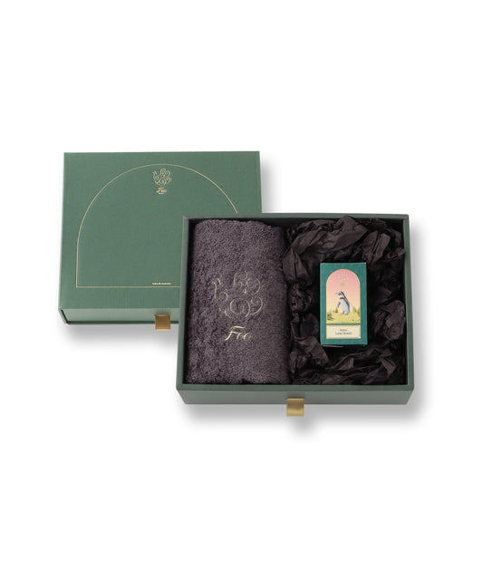 オーガニックコットン フェイスタオル(チャコールグレー)&Foo Tokyo バスオイル Luxe Flower 1本 ギフトセット 【結婚式 ギフト 引き出物 タオル 寝具】