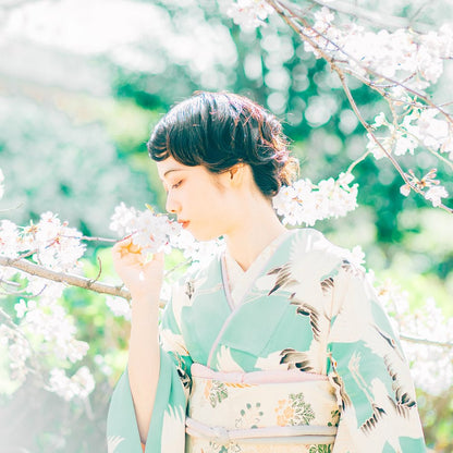 アンティーク復刻振袖 浅葱色地/飛翔鶴 【結婚式 和装 引き振袖 レンタル】