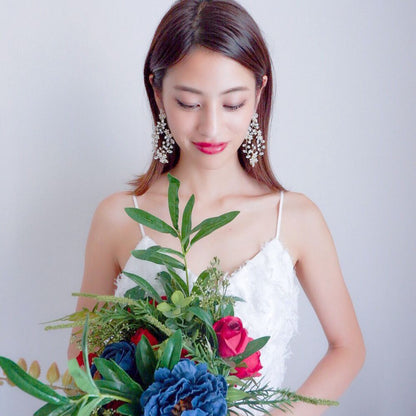 【イヤリング】ブライダルイヤリング 小枝イヤリング フラワー ビジュー リーフ ゴールド i9 【結婚式 ピアス イヤリング】