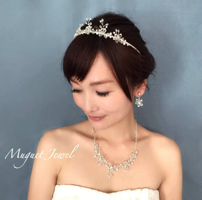 beads カチューシャ&ネックレス&ピアス 3点セット/ブライダルアクセサリー 【結婚式 アクセサリーセット】