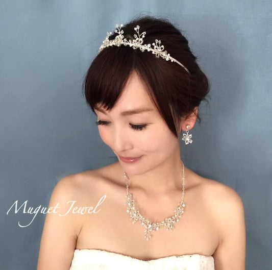 beads カチューシャ&ネックレス&ピアス 3点セット/ブライダルアクセサリー 【結婚式 アクセサリーセット】