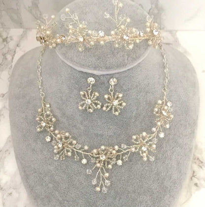 beads カチューシャ&ネックレス&ピアス 3点セット/ブライダルアクセサリー 【結婚式 アクセサリーセット】