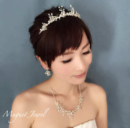 beads カチューシャ&ネックレス&ピアス 3点セット/ブライダルアクセサリー 【結婚式 アクセサリーセット】