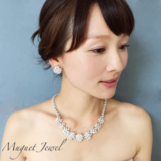 brilliant ジルコニアネックレス&ピアスセット/ブライダルアクセサリー 【結婚式 アクセサリーセット】