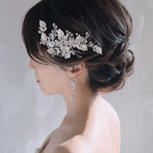 【ヘッドドレス】ブライダルヘッドドレス ビジュー リーフ ボンネ j10 【結婚式 ヘアアクセサリー】