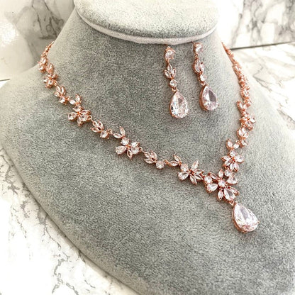 juri gold ジルコニア ネックレス&ピアスセット 【結婚式 アクセサリーセット】