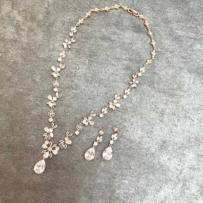 juri gold ジルコニア ネックレス&ピアスセット 【結婚式 アクセサリーセット】