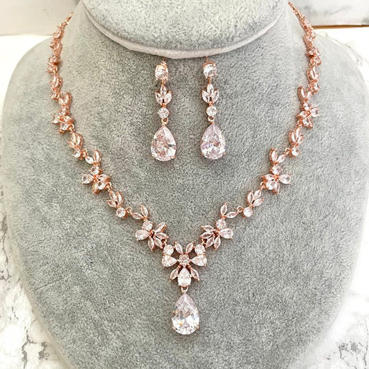 juri gold ジルコニア ネックレス&ピアスセット 【結婚式 アクセサリーセット】